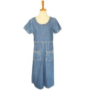Vintage Cottagecore Feminine Granola Girl Boho Denim Maxi Dress Size Large